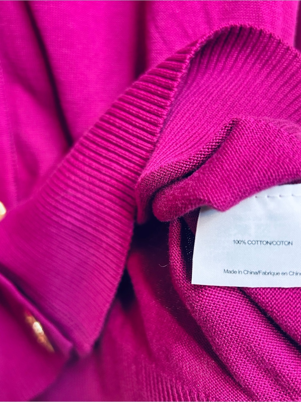 Tory Burch XL Magenta V-Neck Button Front Women's Cardigan 100% cotton Sweater - Picture 6 of 6
